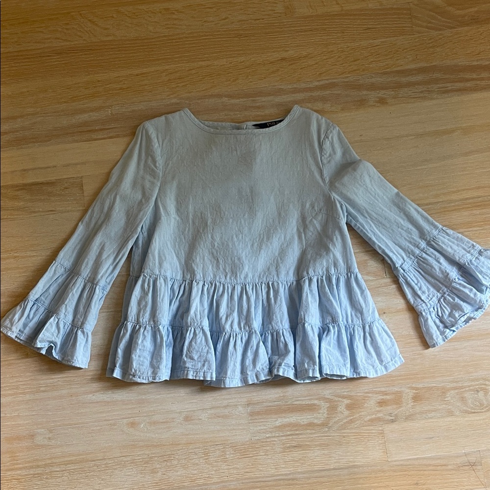 Elegant Light Blue Ruffle Sleeve Top with layer from Ralph Lauren size 8